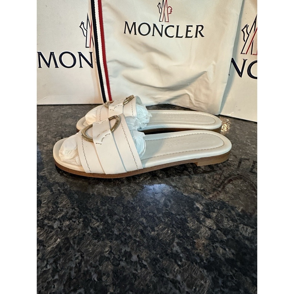 Moncler‎ Leather Bell Slides Sandals Shoes. Dust Bag, Authenticity Card $695 NWB - Picture 3 of 11